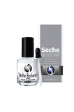 0.5-ounce Seche Restore thinner capped glass bottle along side its box and dropper applicator