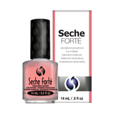A bottle of Seche Forté nail strengthening treatment with its packaging, designed for healthier and stronger nails.