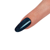 Seche FX Diamond Effect Top Coat Blue applied on top of black nail color
