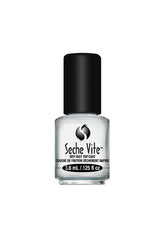 Front view of 0.125-ounce Seche Vite nail polish top coat lay in a white color background